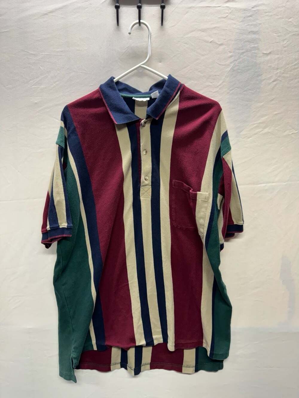 Vintage King Size Vertical Striped Short Sleeve Polo Shirt 2XL